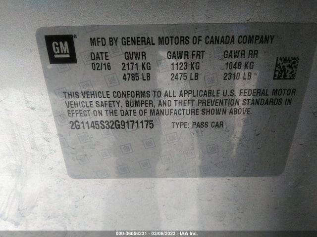 Chevrolet IMPALA 2LZ 2016 2G1145S32G9171175 Image 9