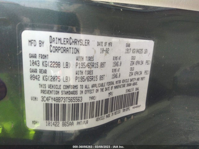 3C4FY48B73T565563 Chrysler Pt Cruiser