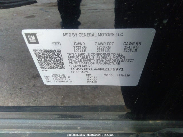 GMC ACADIA SLE 2021 1GKKNKLA4MZ176971 Image 9