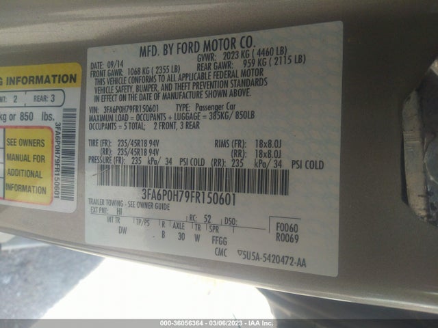 Ford FUSION SE 2015 3FA6P0H79FR150601 Image 11