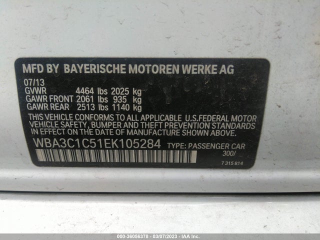 BMW 3 Series 328i 2014 WBA3C1C51EK105284 Image 10