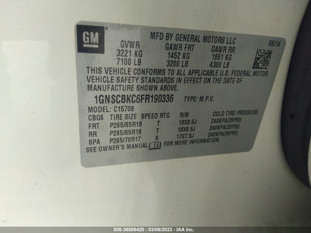 Chevrolet Tahoe Lt 2015 1GNSCBKC6FR190336 Image 9