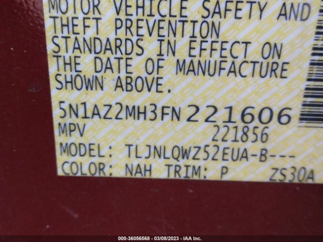 5N1AZ2MH3FN221606 Nissan MURANO SV