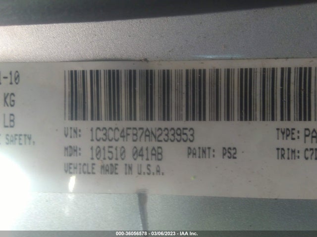 2010 CHRYSLER SEBRING TOURING VIN: 1C3CC4FB7AN233953