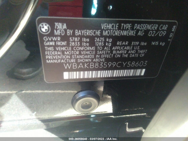 BMW 7 Series 750li 2009 WBAKB83599CY58603 Image 10