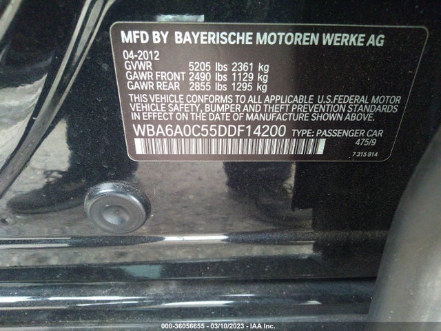 BMW 6 Series 640i 2013 WBA6A0C55DDF14200 Image 10