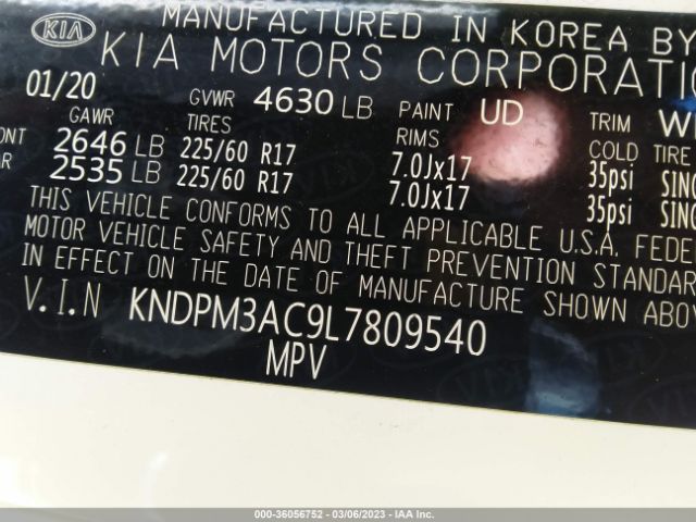 KNDPM3AC9L7809540 KIA Sportage Lx