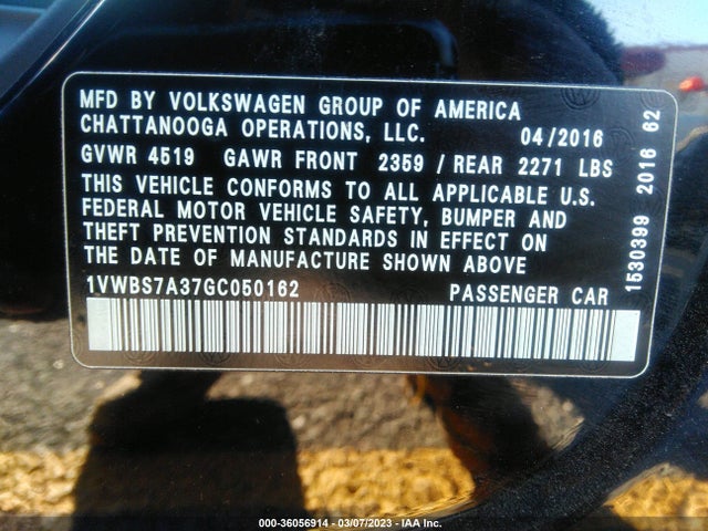 1VWBS7A37GC050162 Volkswagen Passat 1.8t Se W/technology