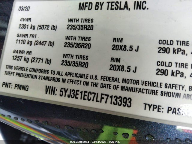 Tesla Model 3 Performance 2020 5YJ3E1EC7LF713393 Image 9