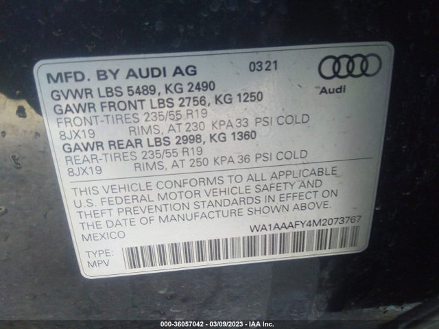 WA1AAAFY4M2073767 Audi Q5 PREMIUM