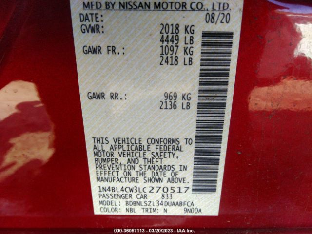 1N4BL4CW3LC270517 Nissan Altima 2.5 Sr