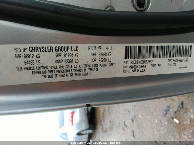 2011 DODGE CALIBER MAINSTREET VIN: 1B3CB3HA6BD182922