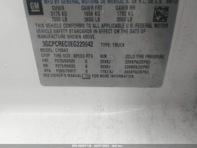 2014 CHEVROLET SILVERADO 1500 LT VIN: 3GCPCREC0EG229942