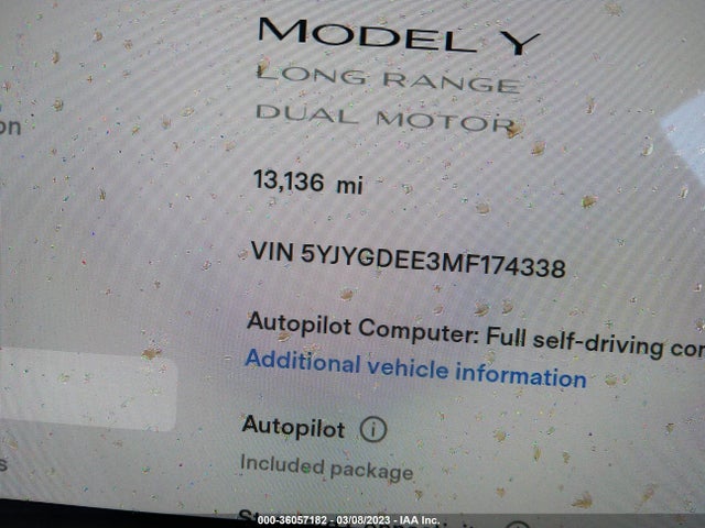 5YJYGDEE3MF174338 Tesla Model Y Long Range