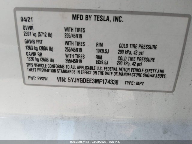 5YJYGDEE3MF174338 Tesla Model Y Long Range