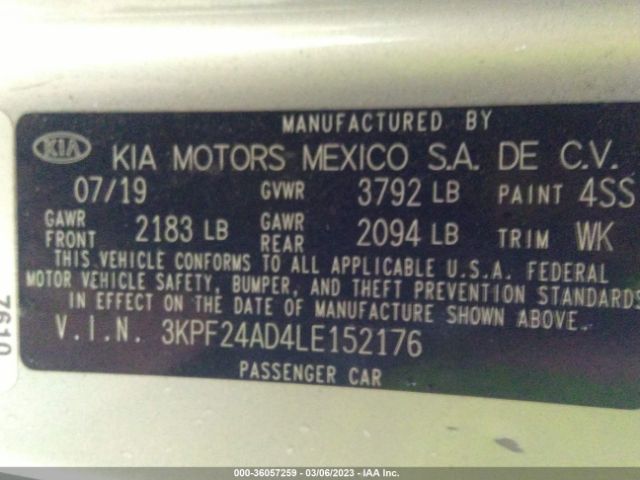 3KPF24AD4LE152176 KIA Forte Lxs