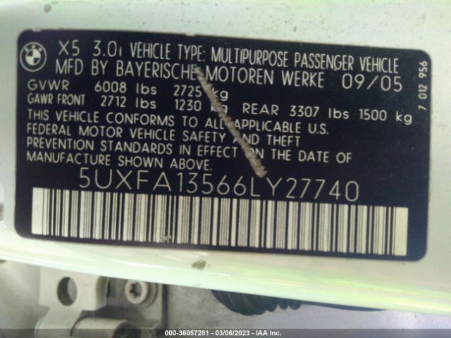 5UXFA13566LY27740 BMW X5 3.0I