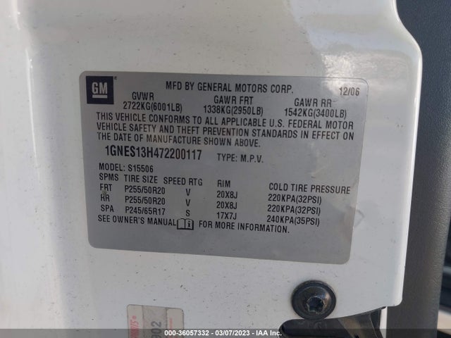 Aukcja sprzedaży 2007 Chevrolet Trailblazer Ss, vin: 1GNES13H472200117, numer aukcji: 36057332