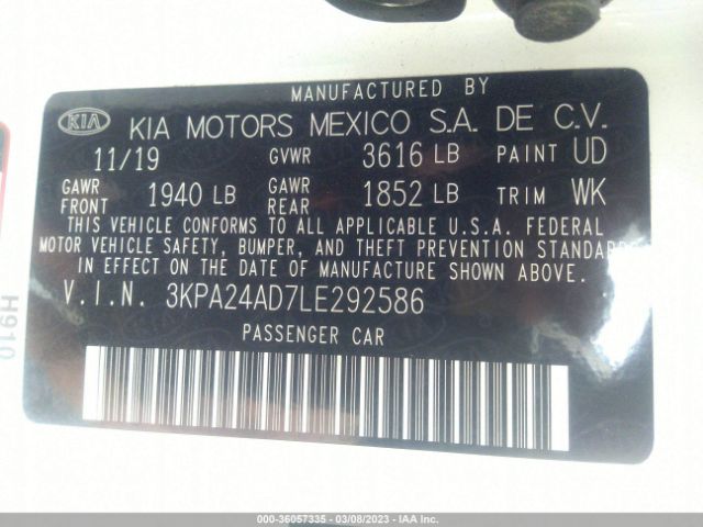 3KPA24AD7LE292586 KIA RIO S