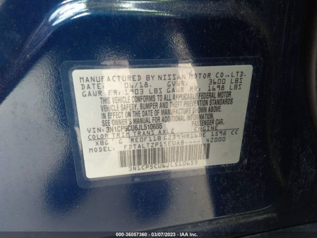 3N1CP5CU6JL510655 Nissan KICKS SR