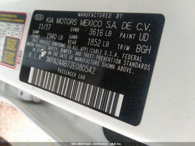 3KPA24AB7JE080542 KIA RIO LX