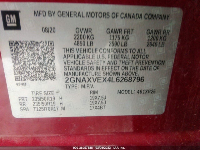 Chevrolet EQUINOX LT 2020 2GNAXVEX4L6268796 Image 9