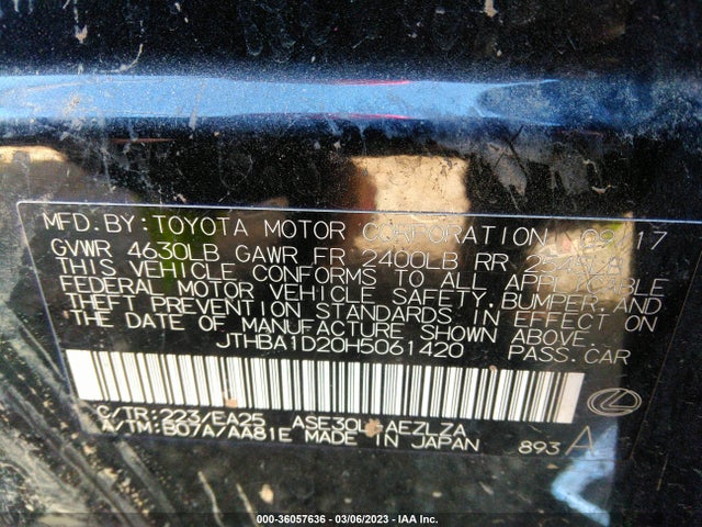 JTHBA1D20H5061420 Lexus Is Is Turbo