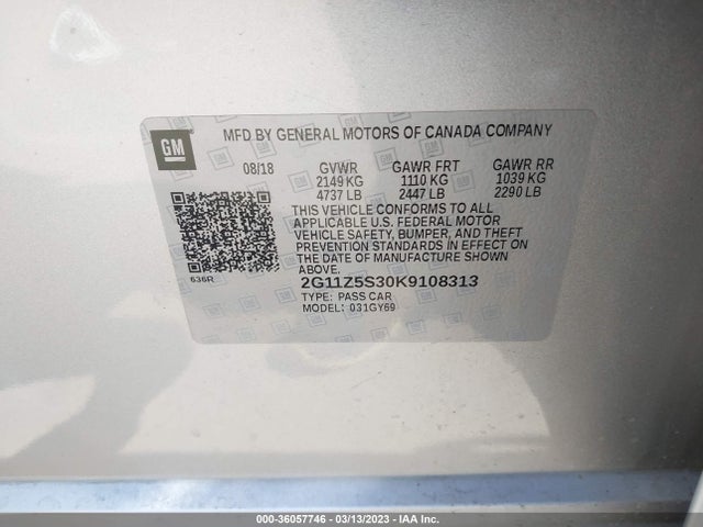 Chevrolet IMPALA LT 2019 2G11Z5S30K9108313 Image 9