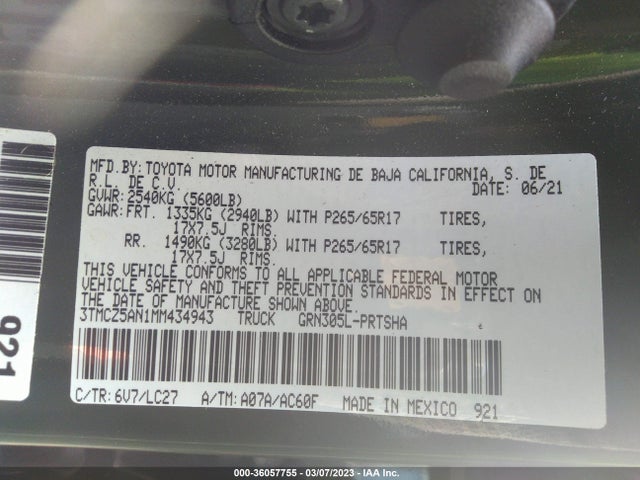 2021 Toyota Tacoma, VIN: 3TMCZ5AN1MM434943