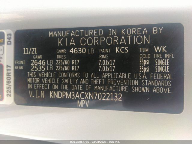 KNDPM3ACXN7022132 KIA Sportage Lx