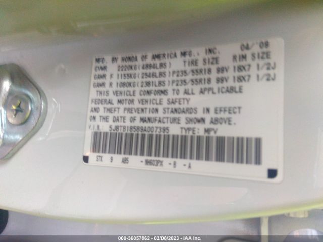5J8TB18589A007395 Acura Rdx Tech Pkg