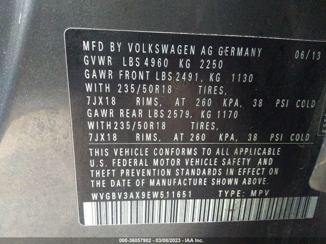 WVGBV3AX9EW511651 Volkswagen Tiguan Sel
