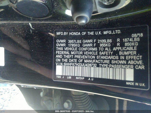 Honda Civic Hatchback Lx 2018 SHHFK7H23JU428732 Image 9