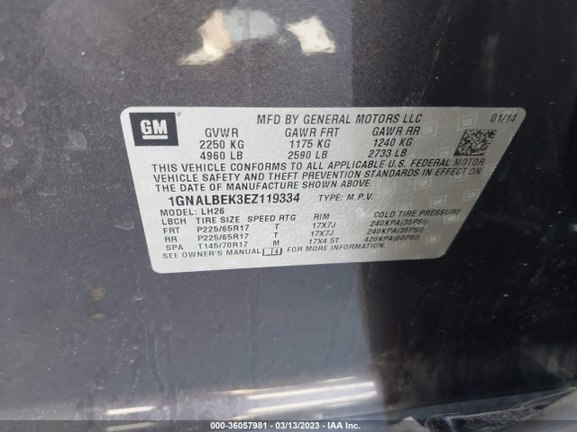 Chevrolet EQUINOX LT 2014 1GNALBEK3EZ119334 Image 11