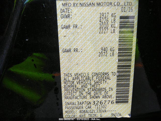 Nissan ALTIMA 2.5 2016 1N4AL3AP7GN326776 Image 11