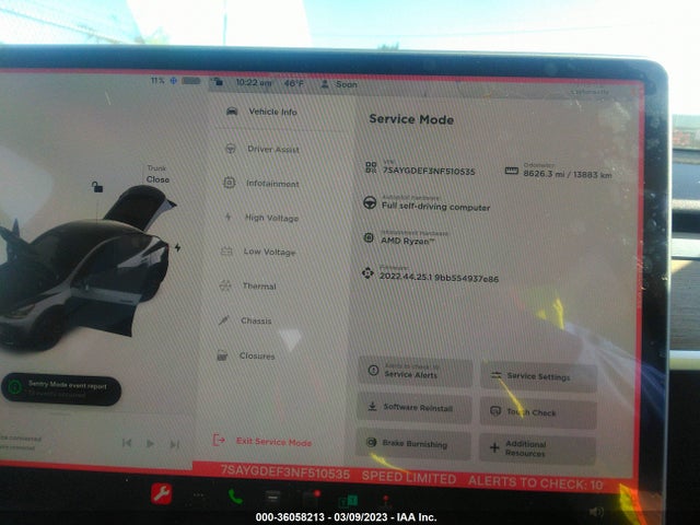 2022 TESLA MODEL Y PERFORMANCE VIN: 7SAYGDEF3NF510535