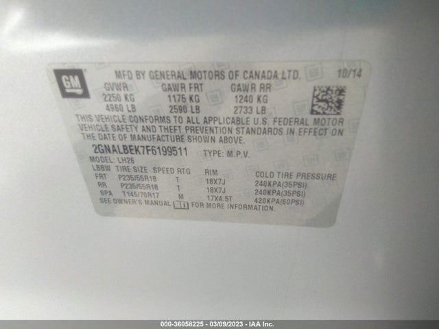 Chevrolet EQUINOX LT 2015 2GNALBEK7F6199511 Image 10