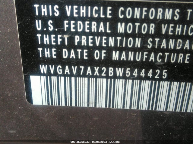 2011 VOLKSWAGEN TIGUAN S VIN: WVGAV7AX2BW544425