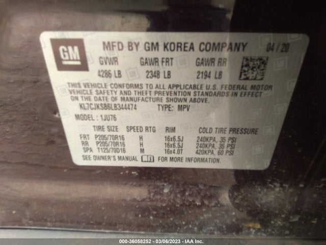 Chevrolet TRAX LS 2020 KL7CJKSB6LB344474 Image 10