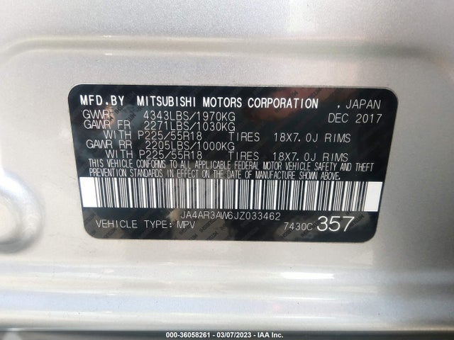 JA4AR3AW6JZ033462 Mitsubishi Outlander Sport Se 2.4