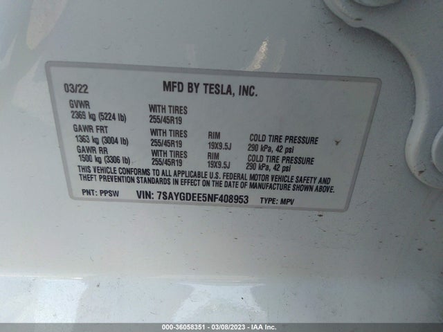 Tesla Model Y Long Range 2022 7SAYGDEE5NF408953 Image 10