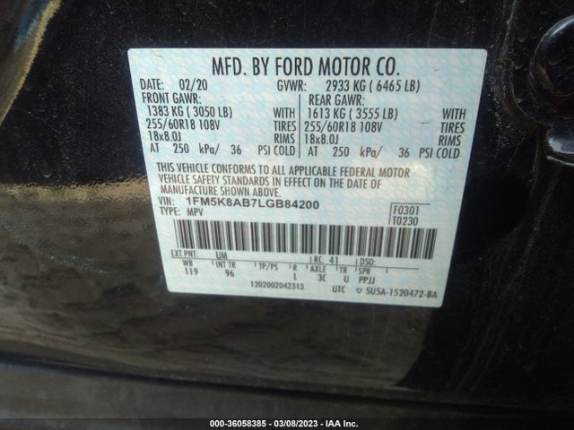 Ford POLICE INTERCEPTOR 2020 1FM5K8AB7LGB84200 Image 10