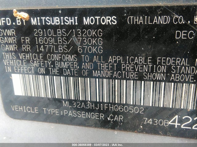 ML32A3HJ1FH060502 Mitsubishi Mirage De/rf