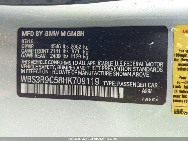 2017 BMW M4, VIN: WBS3R9C58HK709119