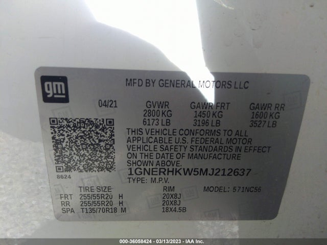 Chevrolet Traverse Lt Leather 2021 1GNERHKW5MJ212637 Image 9