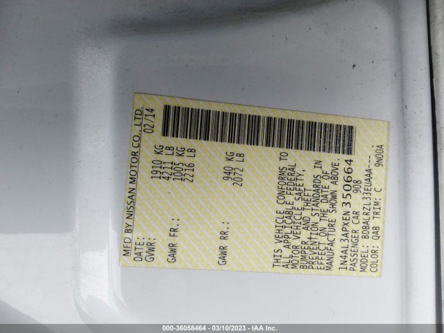 2014 NISSAN ALTIMA 2.5 VIN: 1N4AL3APXEN350664