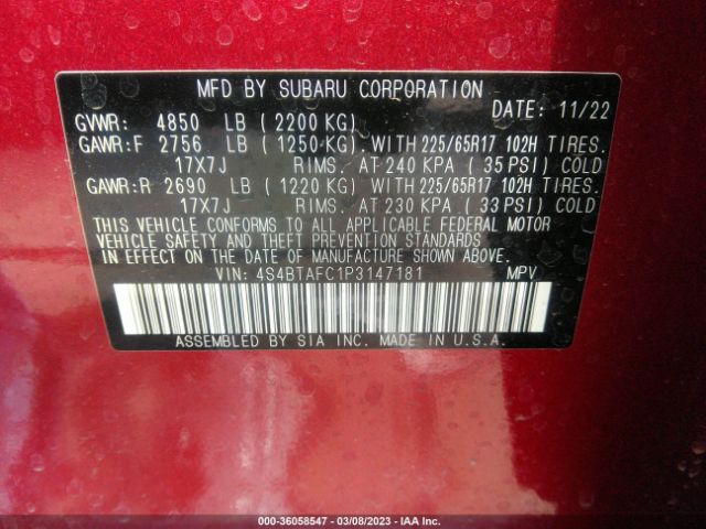 4S4BTAFC1P3147181 Subaru Outback Premium