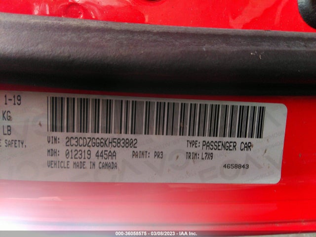 Dodge Challenger Sxt 2019 2C3CDZGG6KH583802 Image 9