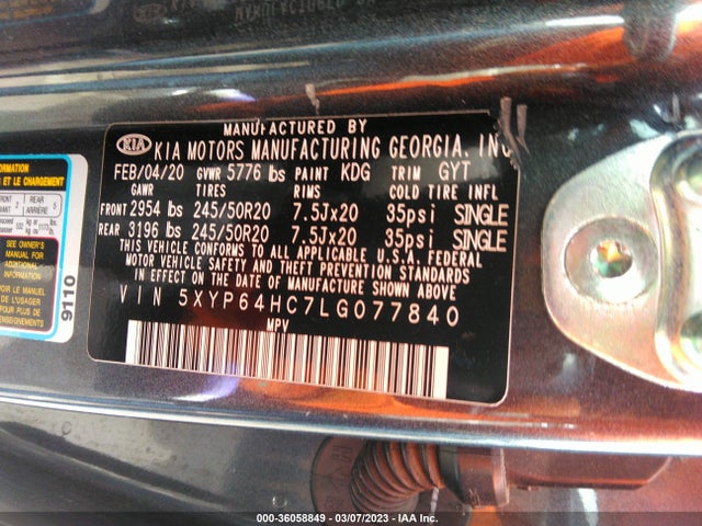 KIA Telluride S 2020 5XYP64HC7LG077840 Image 11