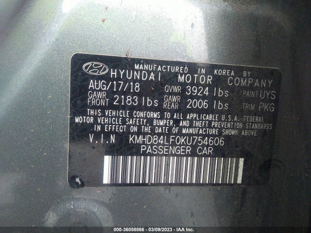 Hyundai ELANTRA SEL 2019 KMHD84LF0KU754606 Image 9